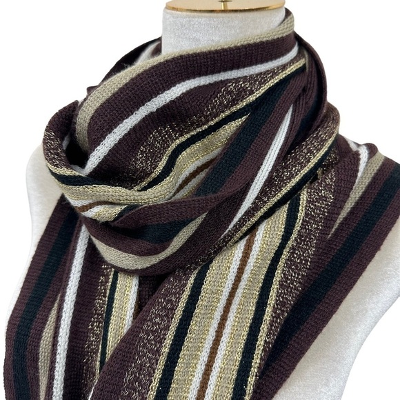Brown Gold Metallic Strip Knit Scarf - Picture 10 of 11